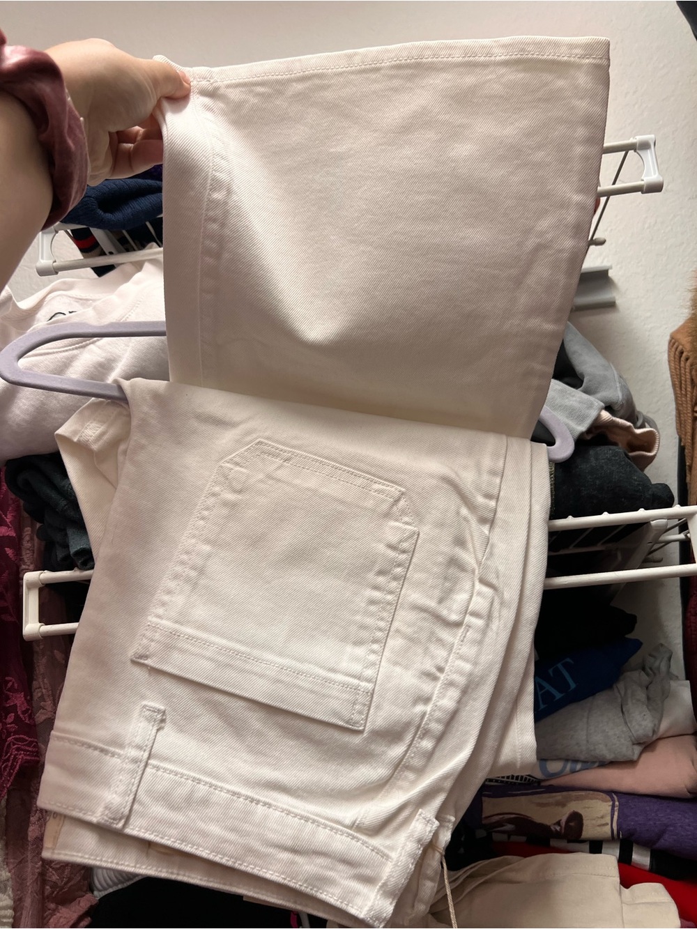 Cream High-Waist Flare Leg Pants
